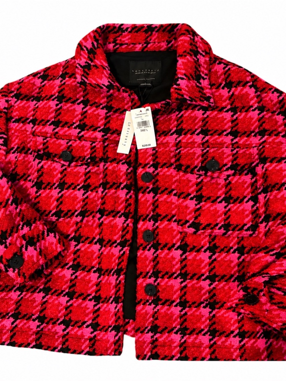 Pink & Red Houndstooth Button Jacket NWT